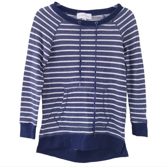 French Laundry Stripe Pullover Shirt Small Blue Drawstring Neck Top Casual - Picture 1 of 5